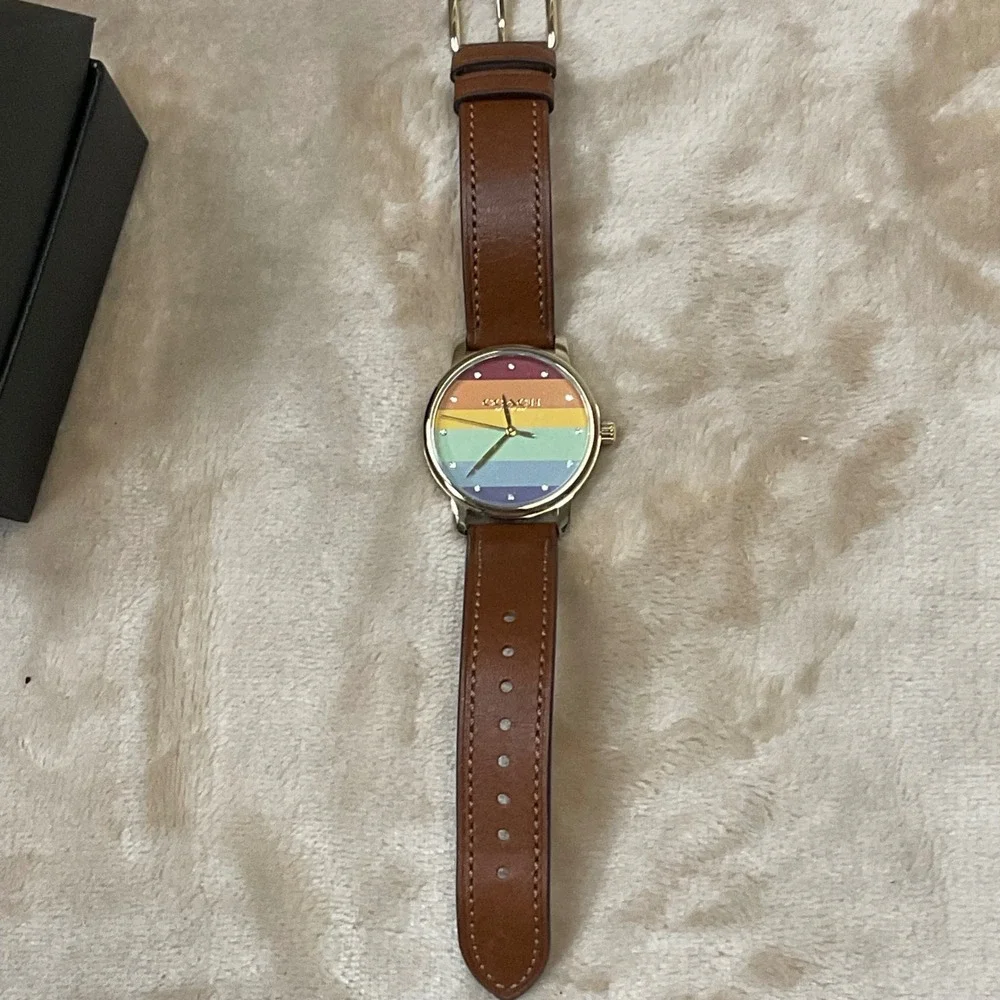 COACH Rainbow Dial Brown Leather Strap Ladies Grand Watch